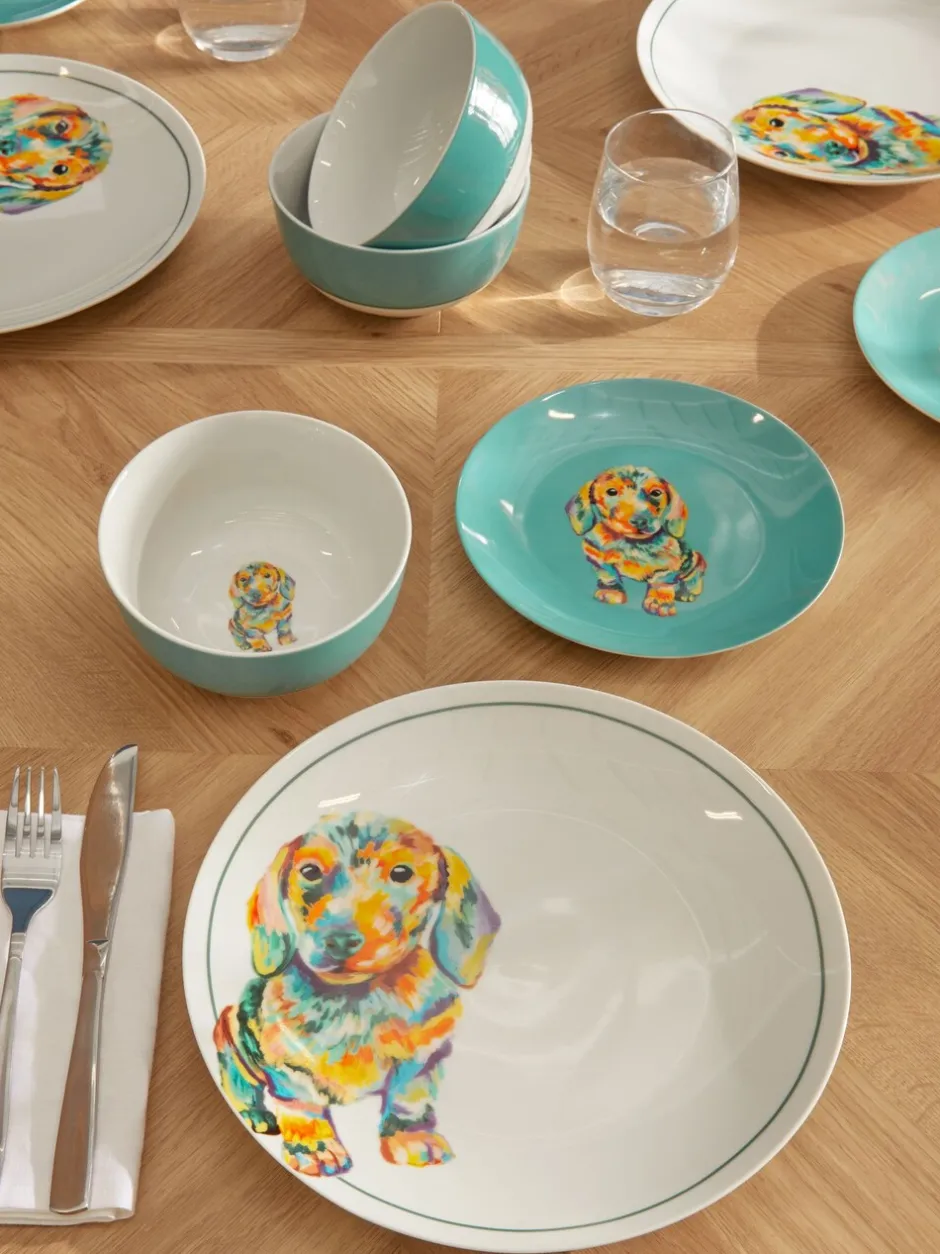 Tafelgerei|Eetservies En Pastaschalen|Next 12 -delige dinerset met teckelmotief