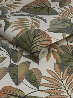 Behang|Next 10 m behang met junglebladeren Oranje