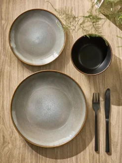 Eetservies En Pastaschalen|Next 12 stuks reactief geglazuurde Hampton dinerset Grijs