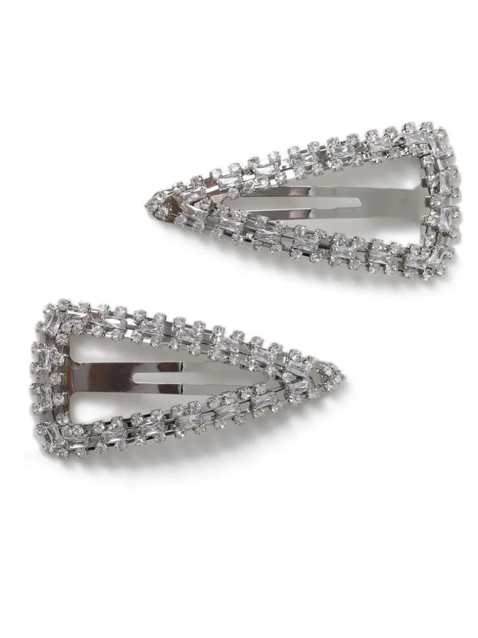 Haaraccessoires|Aela Large Silver Tone Sparkle Snap Hair Clips