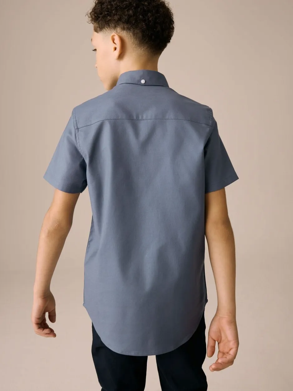 Shirts|Next Airforce blauw - Oxford-overhemd met korte mouwen mouwen en hoog aandeel katoen (3-16 jr)