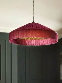 Lampenkappen|Verlichting|Next Allegra Velvet Fringed Easy Fit Ceiling Light Shade Rood