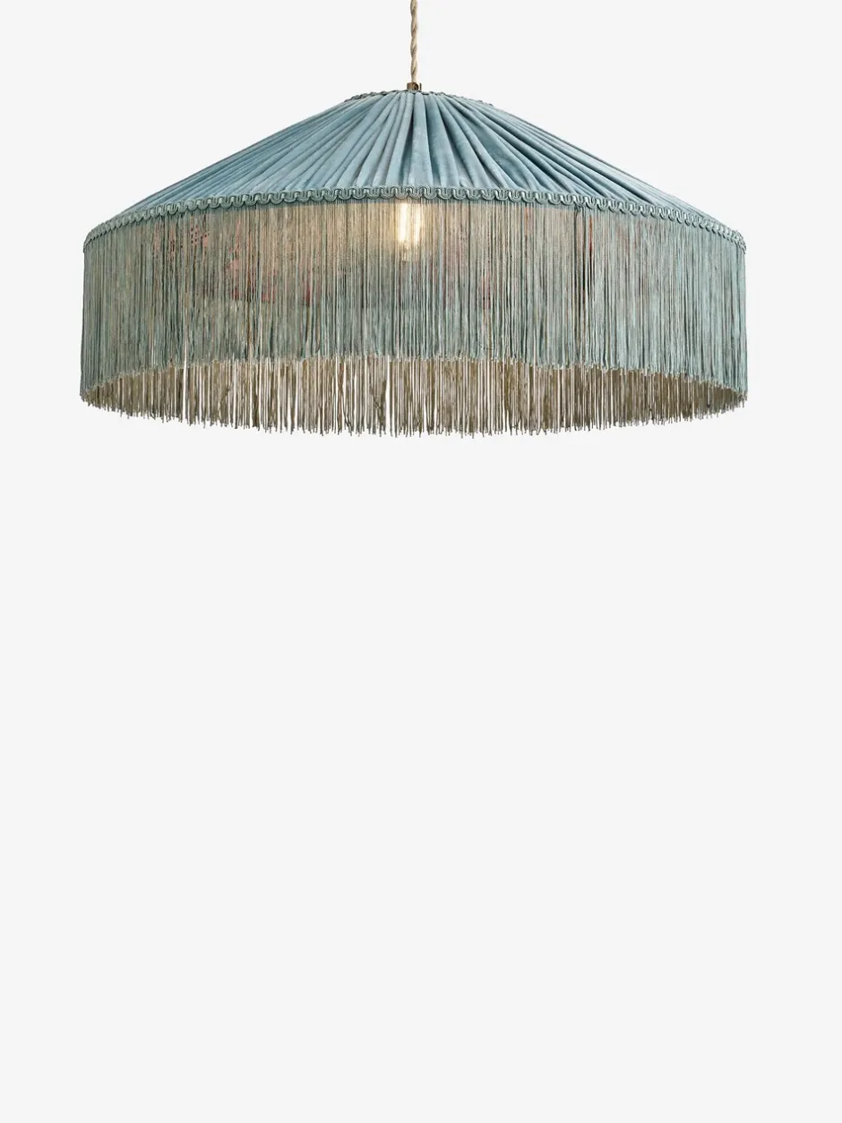Lampenkappen|Verlichting*Next Allegra Velvet Fringed Easy Fit Ceiling Light Shade Eendeneiblauw