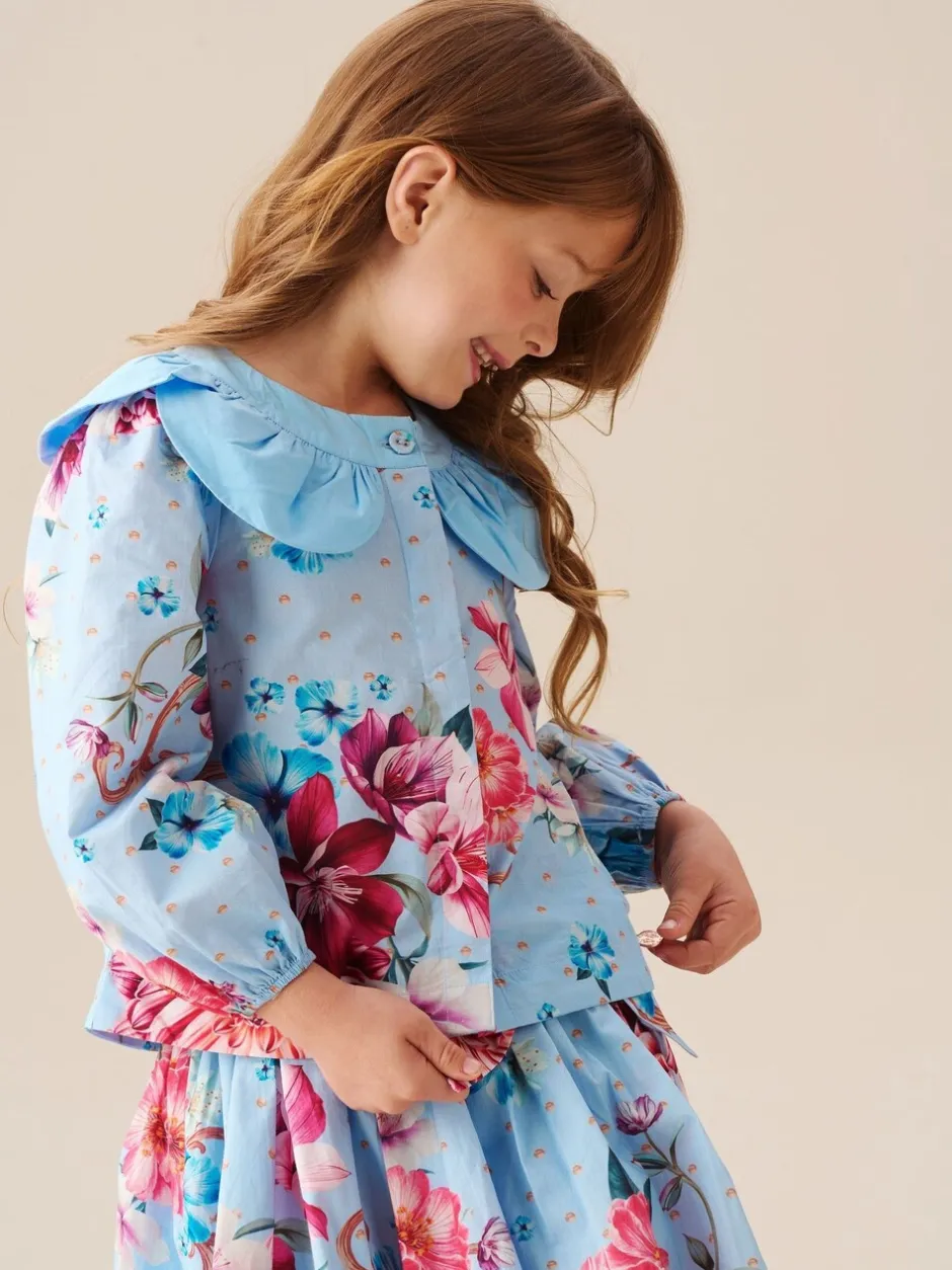 Overhemden En Blouses*Angel & Rocket Darcy Blue Print Petal Collar Top