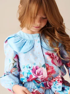 Overhemden En Blouses*Angel & Rocket Darcy Blue Print Petal Collar Top