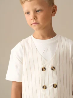 Kostuums En Herenvesten*Angel & Rocket Jake Double Breasted Stripe Waistcoat And T Shirt Set
