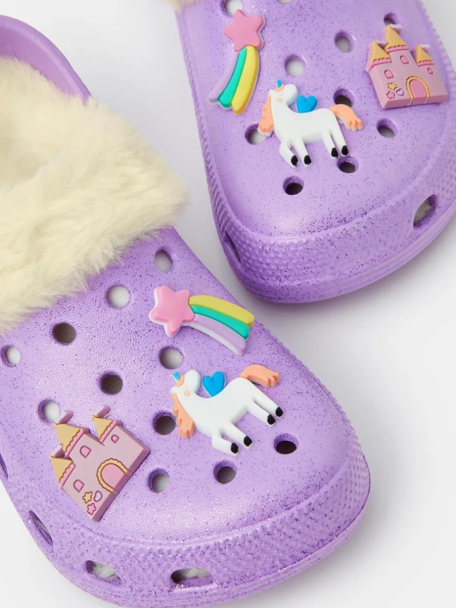 Pantoffels|Angels By Accessorize Girls Charm Faux Fur Lined Clogs