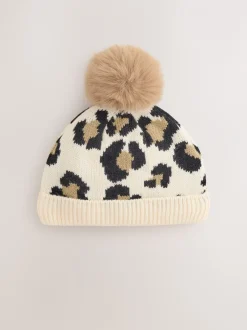 Mutsjes En Antikrabwantjes|Mutsen, Handschoenen En Sjaals|Next Animal - Gebreide babymuts met print en pompon (0mnd -2jr)