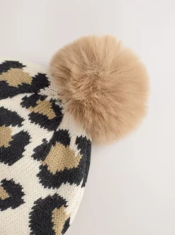 Mutsjes En Antikrabwantjes|Mutsen, Handschoenen En Sjaals|Next Animal - Gebreide babymuts met print en pompon (0mnd -2jr)