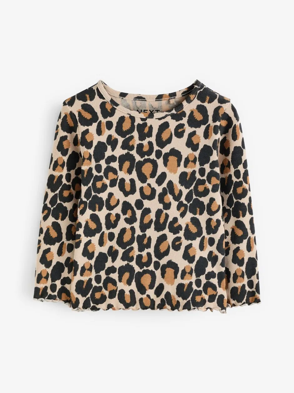 Tops|T-Shirts*Next - Geribbeld T-shirt met lange mouwen en katoengehalte (3 mnd-7 jr) Animal luipaardprint