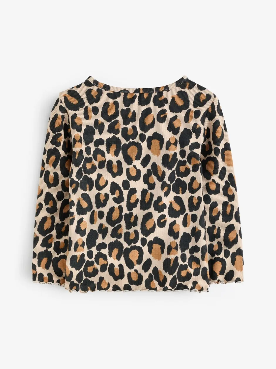 Tops|T-Shirts*Next - Geribbeld T-shirt met lange mouwen en katoengehalte (3 mnd-7 jr) Animal luipaardprint