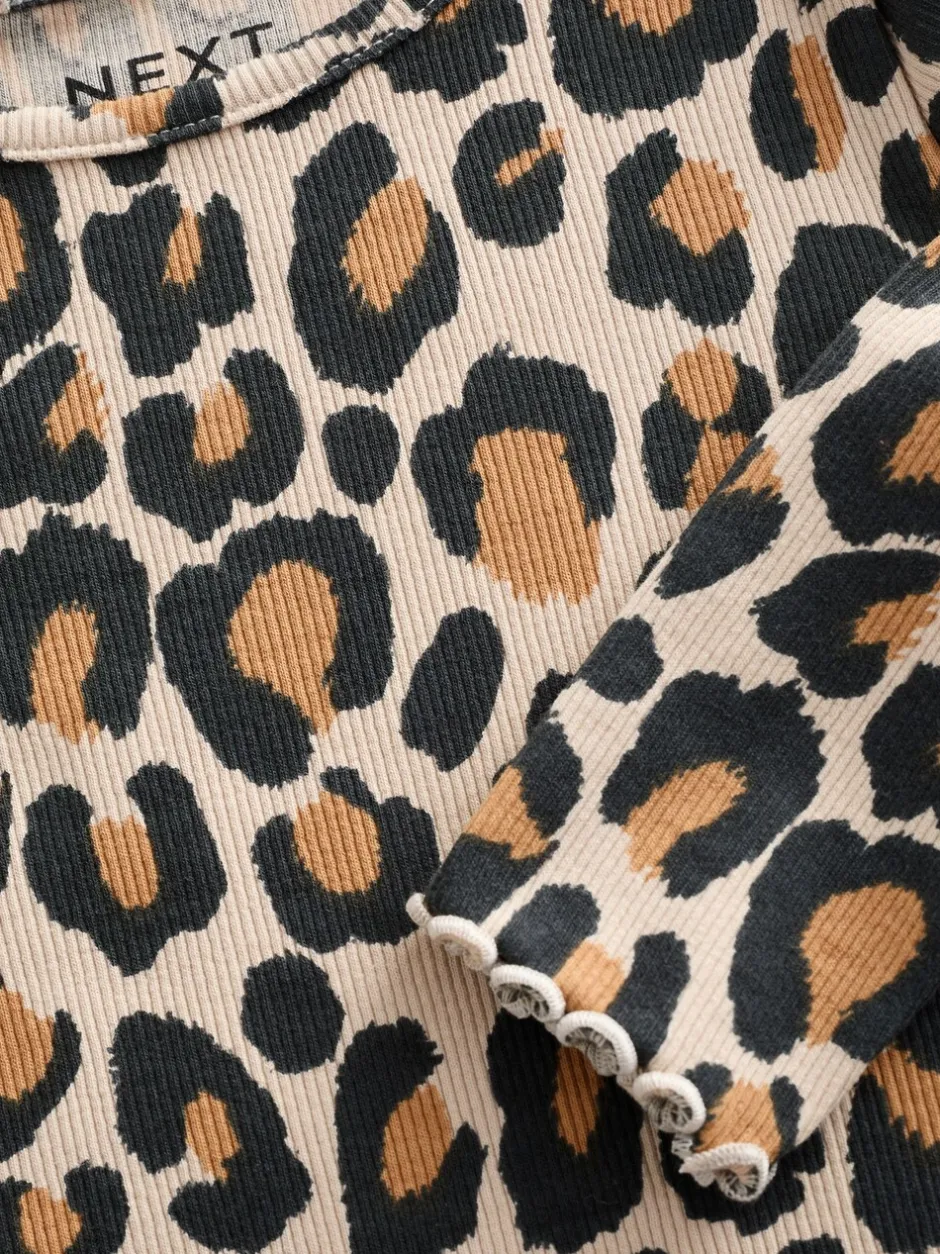 Tops|T-Shirts*Next - Geribbeld T-shirt met lange mouwen en katoengehalte (3 mnd-7 jr) Animal luipaardprint