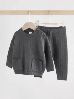 Truien En Breisels*Next - Babyset met gebreide trui en legging van 100% katoen met textuur (0mnd -3jr) Antraciet