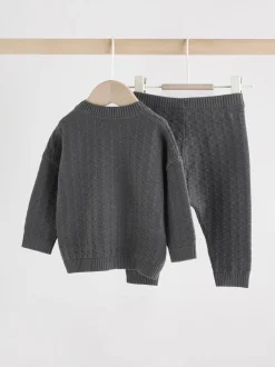 Truien En Breisels*Next - Babyset met gebreide trui en legging van 100% katoen met textuur (0mnd -3jr) Antraciet