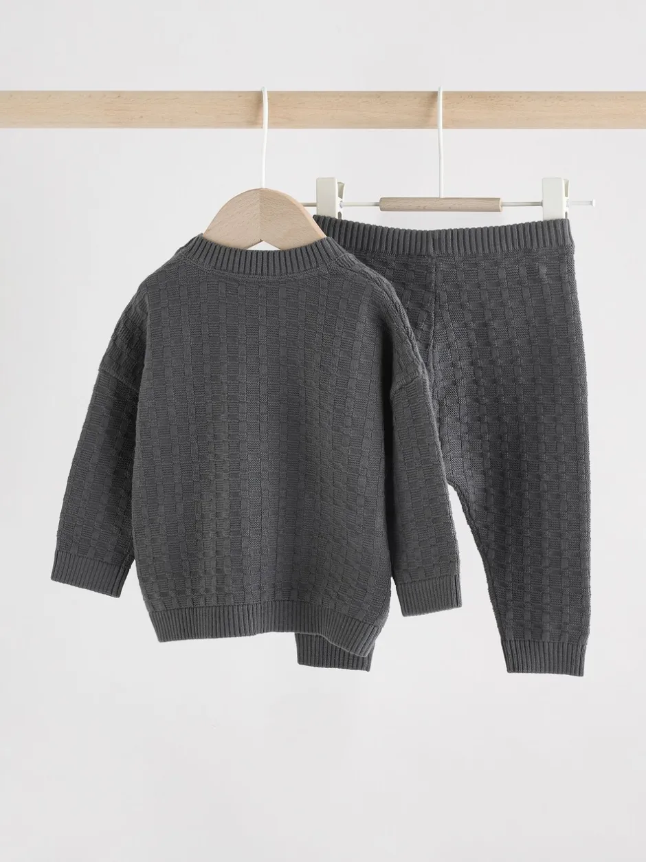 Truien En Breisels*Next - Babyset met gebreide trui en legging van 100% katoen met textuur (0mnd -3jr) Antraciet