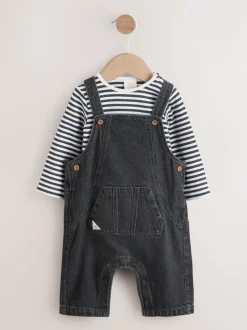 Sets En Combisets|Rompertjes En Tuinbroeken|Next - Babyset van denim bretelbroeken en bodysuit (0 mnd - 2 jr) Antraciet
