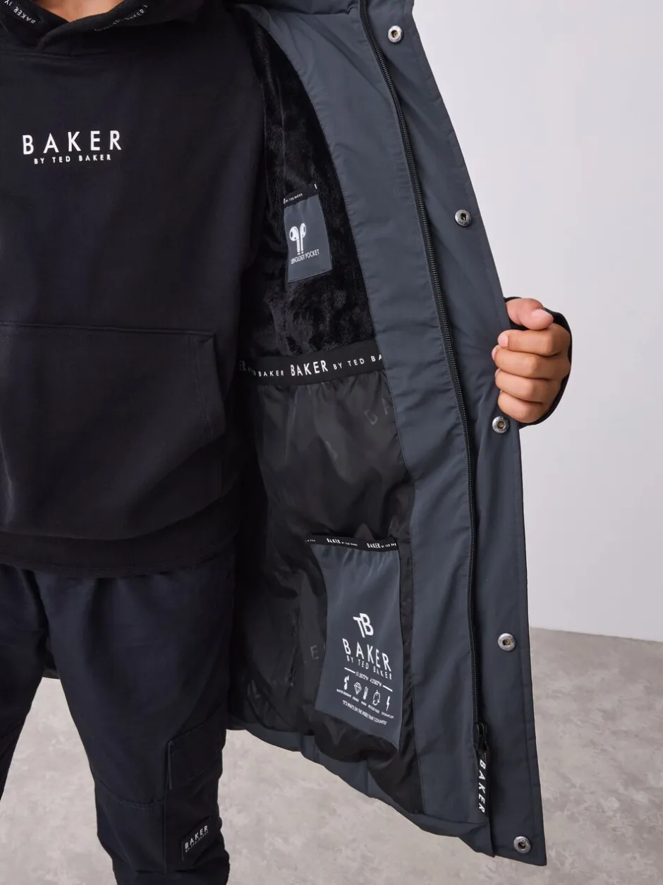 Schoolkleding|Jassen En Jacks*Baker by Ted Baker - regenbestendige gewateerde lange jas Antraciet
