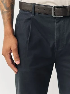 Broeken En Chino's|Next - Belted Soft Touch Pleated Chino Trousers Antraciet