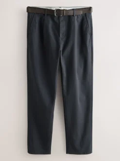 Broeken En Chino's|Next - Belted Soft Touch Pleated Chino Trousers Antraciet
