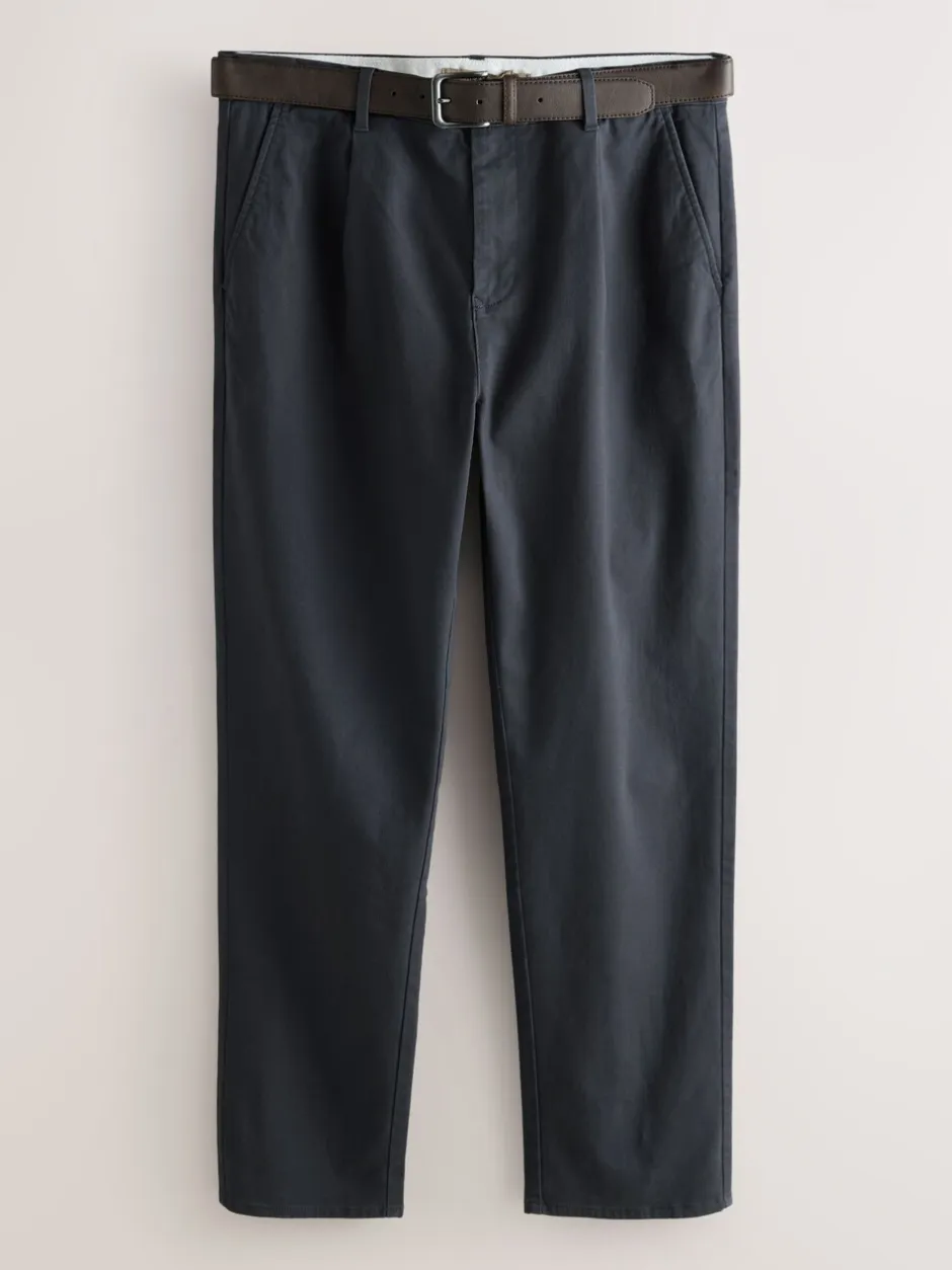 Broeken En Chino's|Next - Belted Soft Touch Pleated Chino Trousers Antraciet