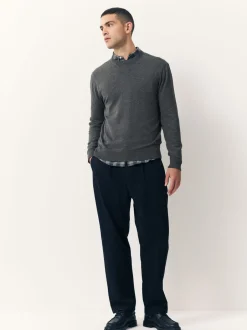 Gebreide Kleding*Next - Effen - Regular Fit Cotton Rich Crew Neck Jumper Antraciet