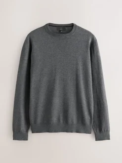 Gebreide Kleding*Next - Effen - Regular Fit Cotton Rich Crew Neck Jumper Antraciet