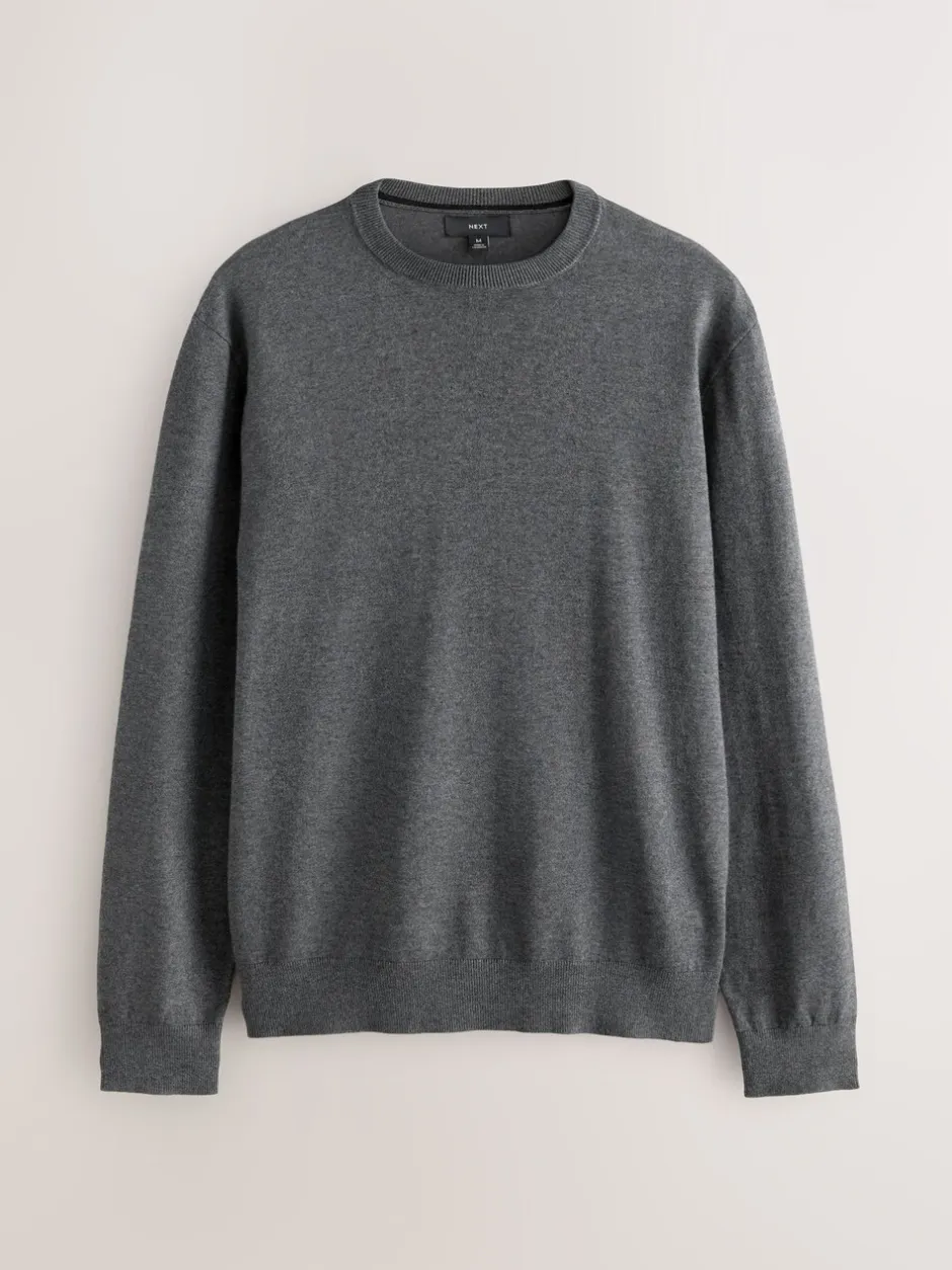 Gebreide Kleding*Next - Effen - Regular Fit Cotton Rich Crew Neck Jumper Antraciet