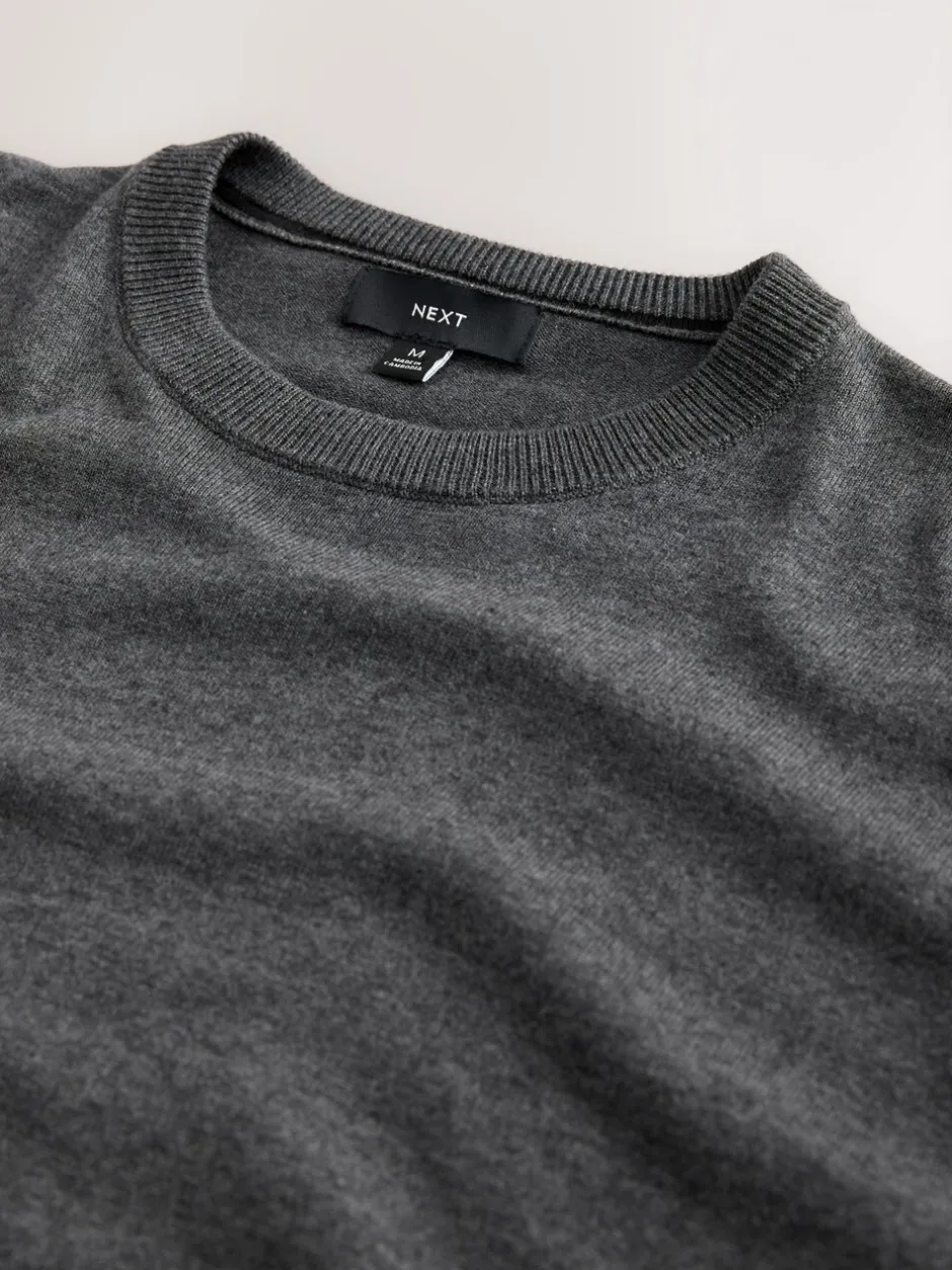 Gebreide Kleding*Next - Effen - Regular Fit Cotton Rich Crew Neck Jumper Antraciet