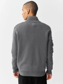 Gebreide Kleding|Next Antraciet - Effen - Regular fit 100% katoenen premium trui met korte rits