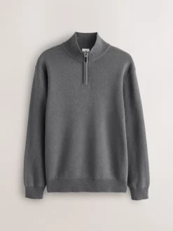 Gebreide Kleding|Next Antraciet - Effen - Regular fit 100% katoenen premium trui met korte rits