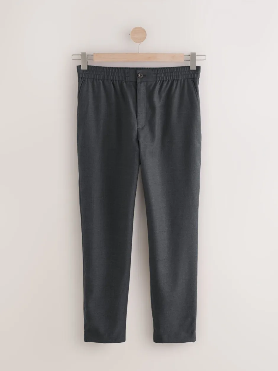 Formele Broek*Next - Elasticated Waist Wool Rich Textured Formal Trousers Antraciet