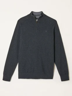 Gebreide Kleding*Fat Face - FatFace Half Zip Neck Knitted Jumper Antraciet