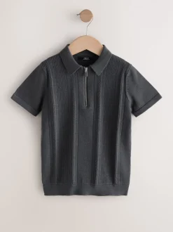 Truien En Breisels|Next - Gebreid poloshirt met rits bij de hals (3-16jr) Antraciet