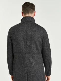 Jassen En Jacks|Next Antraciet - Gewatteerde jas van wolmix met visgraatmotief en geïntegreerd gilet