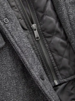 Jassen En Jacks|Next Antraciet - Gewatteerde jas van wolmix met visgraatmotief en geïntegreerd gilet