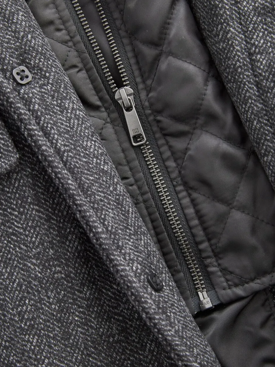 Jassen En Jacks|Next Antraciet - Gewatteerde jas van wolmix met visgraatmotief en geïntegreerd gilet