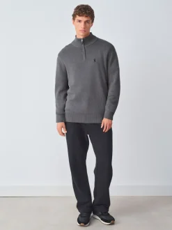 Gebreide Kleding|Next - Hertlogo - Regular fit 100% katoenen premium trui met korte rits Antraciet