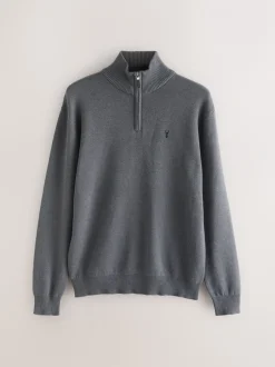 Gebreide Kleding|Next - Hertlogo - Regular fit 100% katoenen premium trui met korte rits Antraciet