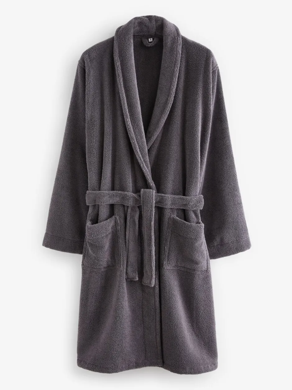 Loungewear|Kamerjassen En Badjassen*Next Antraciet - Katoenen kamerjas van badstof