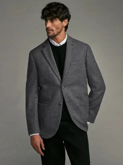 Blazers En Business-Jasjes|Next - Normale Pasvorm - Blazer met visgraatmotief en hoog wolgehalte Antraciet