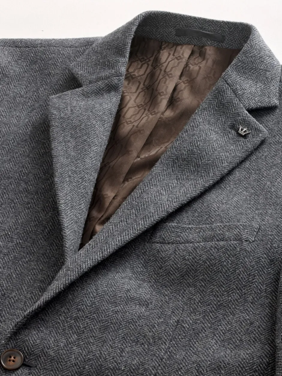 Blazers En Business-Jasjes|Next - Normale Pasvorm - Blazer met visgraatmotief en hoog wolgehalte Antraciet