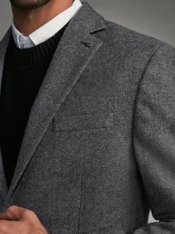 Blazers En Business-Jasjes|Next - Normale Pasvorm - Blazer met visgraatmotief en hoog wolgehalte Antraciet