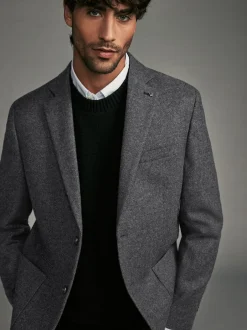 Blazers En Business-Jasjes|Next - Normale Pasvorm - Blazer met visgraatmotief en hoog wolgehalte Antraciet
