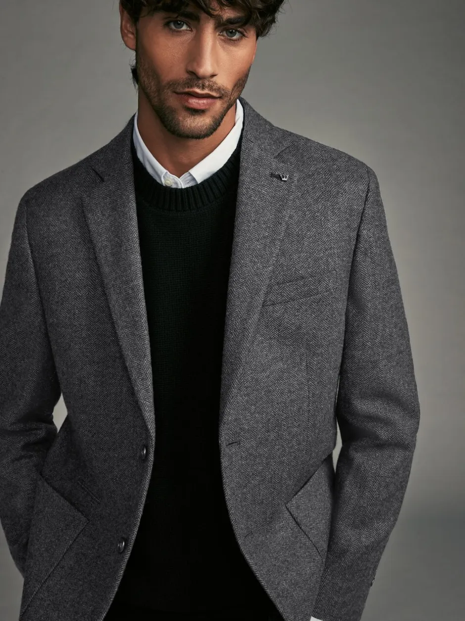 Blazers En Business-Jasjes|Next - Normale Pasvorm - Blazer met visgraatmotief en hoog wolgehalte Antraciet