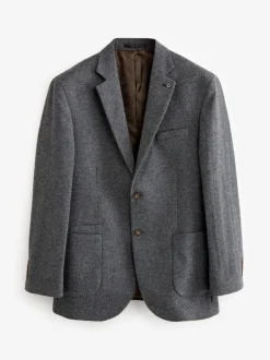 Blazers En Business-Jasjes|Next - Normale Pasvorm - Blazer met visgraatmotief en hoog wolgehalte Antraciet