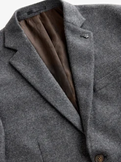 Blazers En Business-Jasjes|Next - Normale Pasvorm - Blazer met visgraatmotief en hoog wolgehalte Antraciet