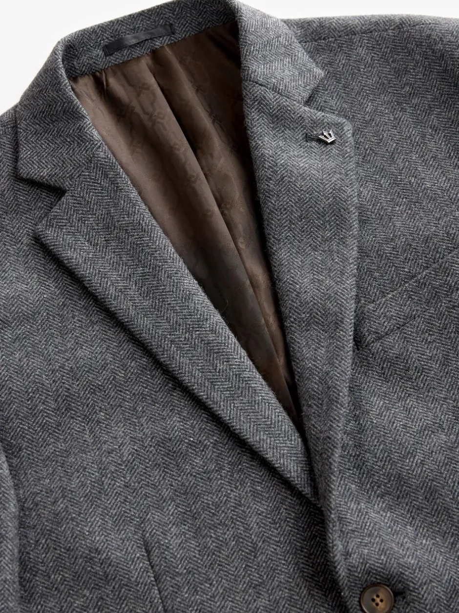 Blazers En Business-Jasjes|Next - Normale Pasvorm - Blazer met visgraatmotief en hoog wolgehalte Antraciet