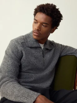 Gebreide Kleding|Next - Quarter Zip Neck Jumper with Wool Antraciet
