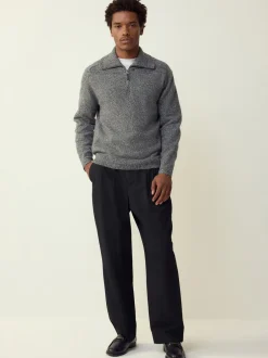 Gebreide Kleding|Next - Quarter Zip Neck Jumper with Wool Antraciet