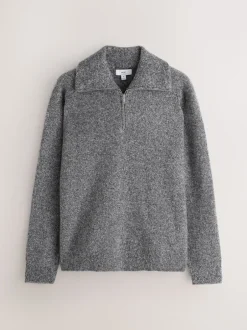 Gebreide Kleding|Next - Quarter Zip Neck Jumper with Wool Antraciet